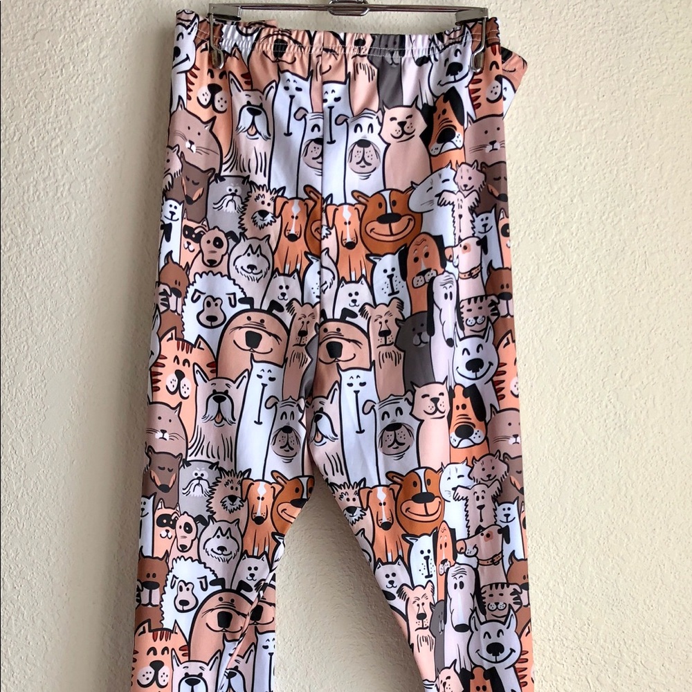 CowCow Cats & Dogs White Leggings Size 4XL Animals